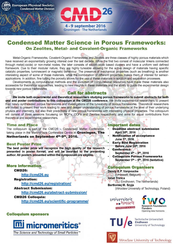 Flyer for the Colloquium on Porous Frameworks at the CMD26